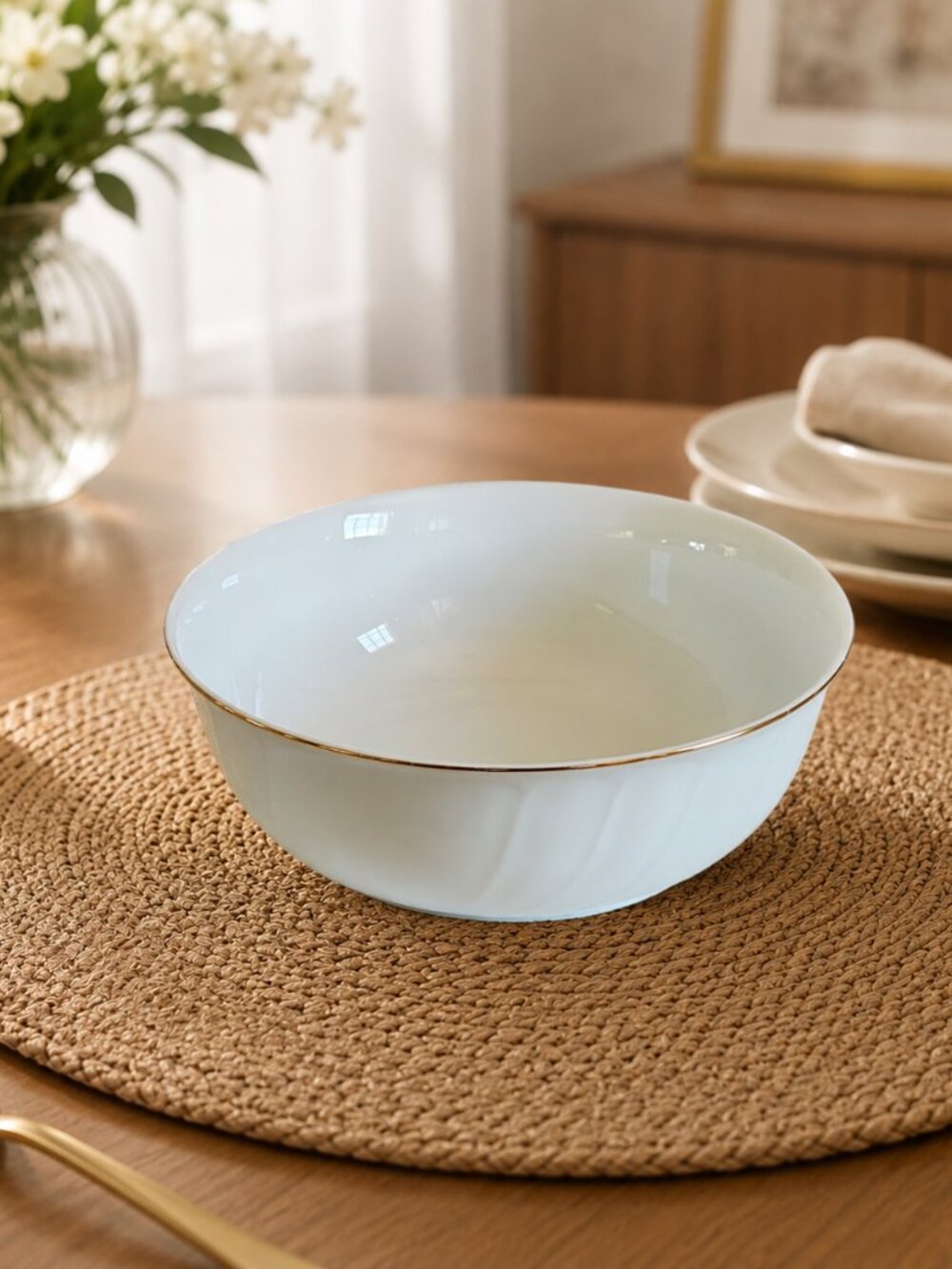 Mikasa Fine China Gold Wedding Band Serving Bowl 8.5” White Japan